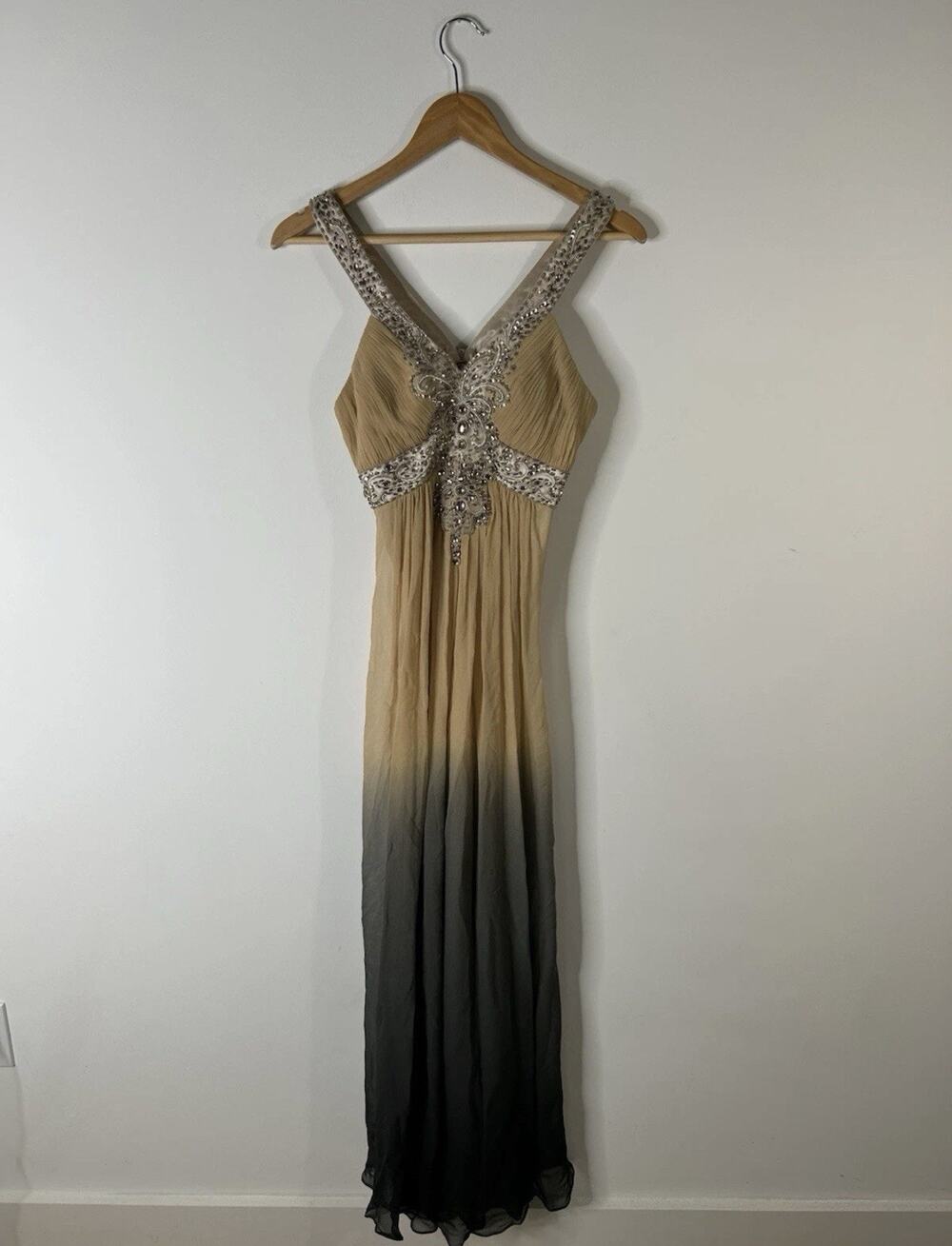 Sue Wong 100% Silk Ombré Beaded Maxi Dress / Gown